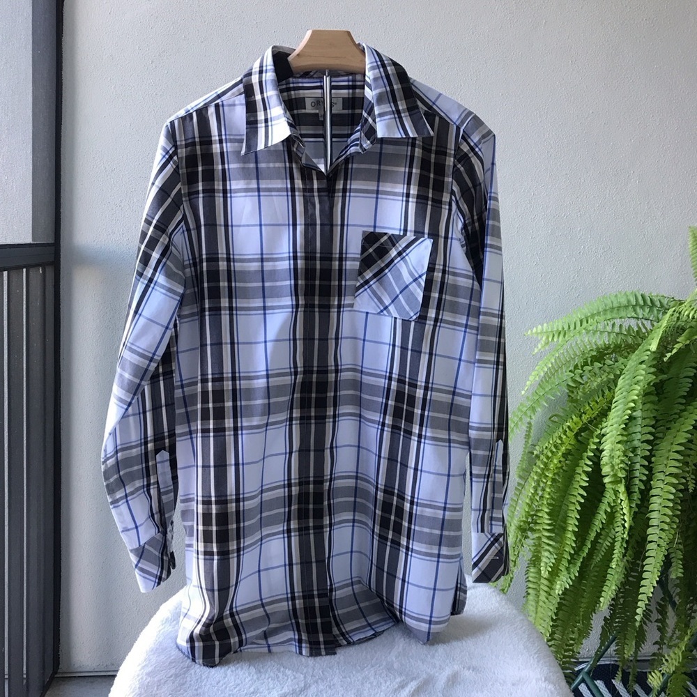 Orvis women’s long sleeve button up‎ shirt size 10 black, khaki, blue & w…